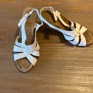 White strap wedge heels